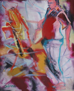 Langer Dienstag 26, Menschenmassen in der Fußgängerzone, gemalt mit Ölfarben