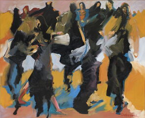 Langer Freitag 10, Menschenmassen in der Fußgängerzone, gemalt mit Ölfarben