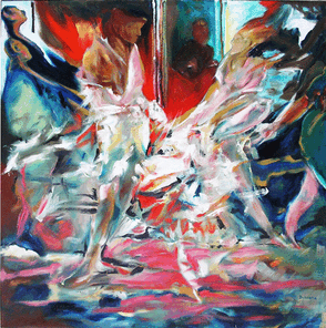 Langer Samstag 8, Menschenmassen in der Fußgängerzone, gemalt mit Ölfarben