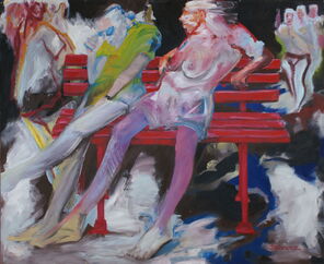 Langer Dienstag 25, Menschenmassen in der Fußgängerzone, gemalt mit Ölfarben