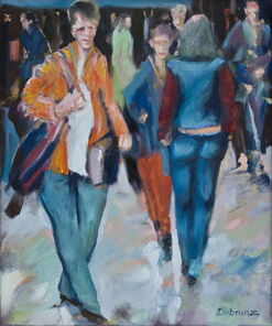 Langer Montag 21, Menschenmassen in der Fußgängerzone, gemalt mit Ölfarben