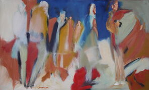 Langer Sonntag 4, Menschenmassen in der Fußgängerzone, gemalt mit Ölfarben