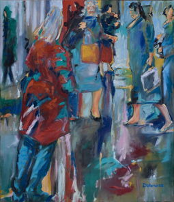 Langer Donnerstag 12, Menschenmassen in der Fußgängerzone, gemalt mit Ölfarben