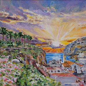 Landschaft mit Sonnenuntergang