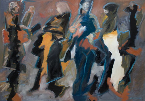 Langer Mittwoch 11, Menschenmassen in der Fußgängerzone, gemalt mit Ölfarben