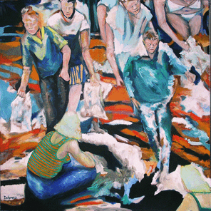 Langer Samstag 10, Menschenmassen in der Fußgängerzone, gemalt mit Ölfarben