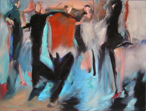 Langer Freitag 4, Menschenmassen in der Fußgängerzone, gemalt mit Ölfarben