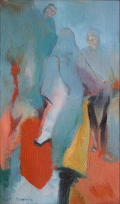 Langer Mittwoch 4, Menschenmassen in der Fußgängerzone, gemalt mit Ölfarben