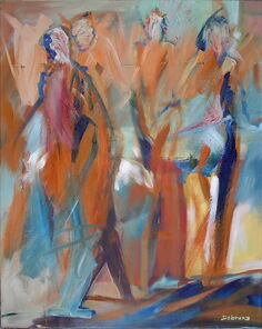 Langer Montag 4, Menschenmassen in der Fußgängerzone, gemalt mit Ölfarben