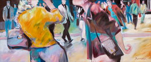 Langer Dienstag 12, Menschenmassen in der Fußgängerzone, gemalt mit Ölfarben