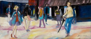 Langer Montag 20, Menschenmassen in der Fußgängerzone, gemalt mit Ölfarben