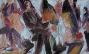 Langer Samstag 1, Menschenmassen in der Fußgängerzone, gemalt mit Ölfarben