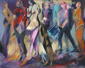 Langer Mittwoch 7, Menschenmassen in der Fußgängerzone, gemalt mit Ölfarben