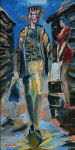 Langer Samstag 14, Menschenmassen in der Fußgängerzone, gemalt mit Ölfarben