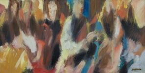 Langer Montag 6, Menschenmassen in der Fußgängerzone, gemalt mit Ölfarben