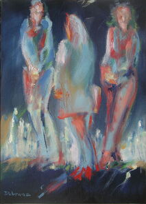 Langer Sonntag 6, Menschenmassen in der Fußgängerzone, gemalt mit Ölfarben