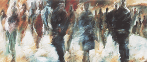 Gleis 1 Ost und West, oil on canvas, 130 x 320 cm
