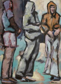 Langer Donnerstag 8 Mitte, Menschenmassen in der Fußgängerzone, gemalt mit Ölfarben