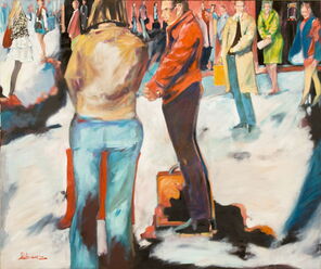 Langer Mittwoch 12, Menschenmassen in der Fußgängerzone, gemalt mit Ölfarben