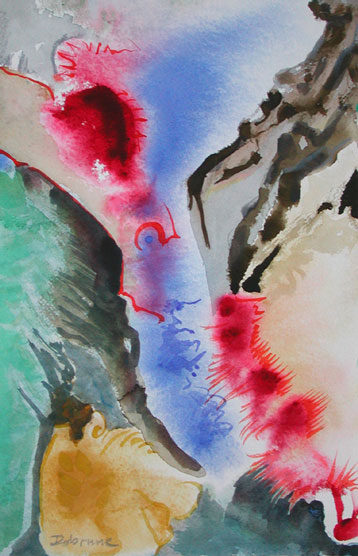 In einer Höhle im Wald, Mischtechnik auf Papier