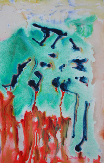 Er zwingt ihn zu erzählen, Mischtechnik auf Papier