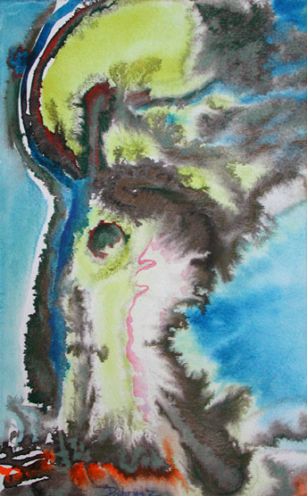 Alberich auf der Lauer, Mischtechnik auf Papier