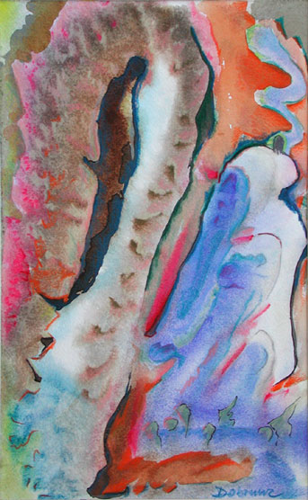 Siegfried zerschlägt Mime, Mischtechnik auf Papier