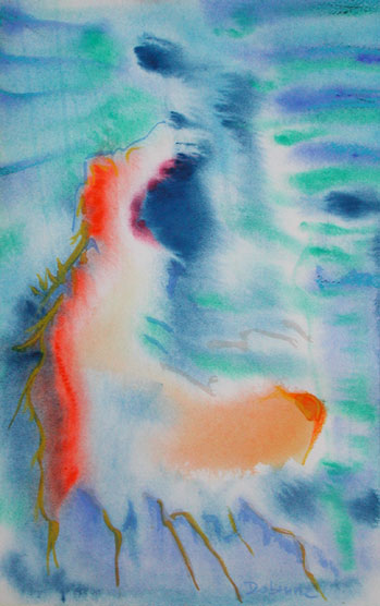 Siegfried weckt Brünnhilde, Mischtechnik auf Papier